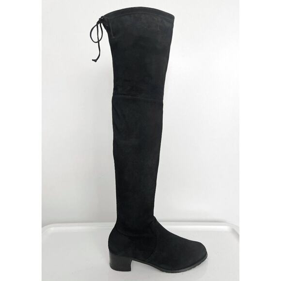Stuart Weitzman Tieland Black Suede Over The Knee Pull On Block Heel Boots - Picture 4 of 10